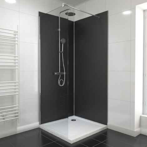 pack de 2 panneaux muraux aluminium noir 90+90x210 cm avec profilés anodise brillant - wall'it (1/4)