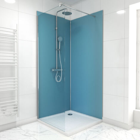 pack de 2 panneaux muraux aluminium bleu 90+90x210 cm avec profilés anodise brillant - wall'it (1/4)