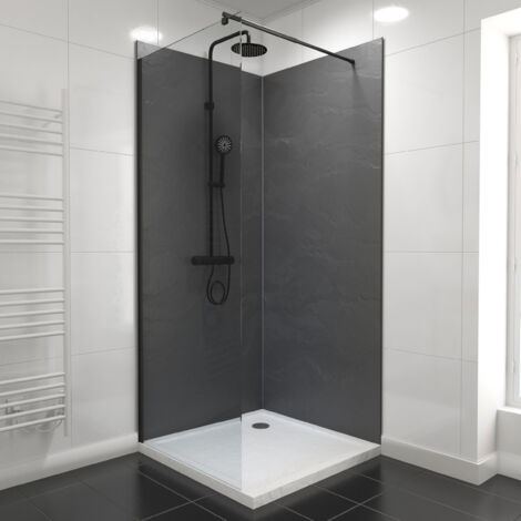 pack de 2 panneaux muraux pierre ardoise 90+90x210 cm avec profilés noir mat - stone'it