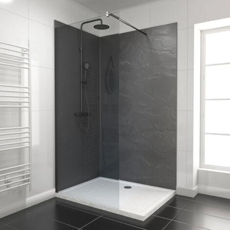 pack de 2 panneaux muraux pierre ardoise 90+120x210 cm avec profilés noir mat - stone'it