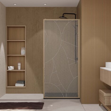 paroi de douche 90 x 200 hinata - style japandi courbes douces - cadre effet bois - verre 6mm