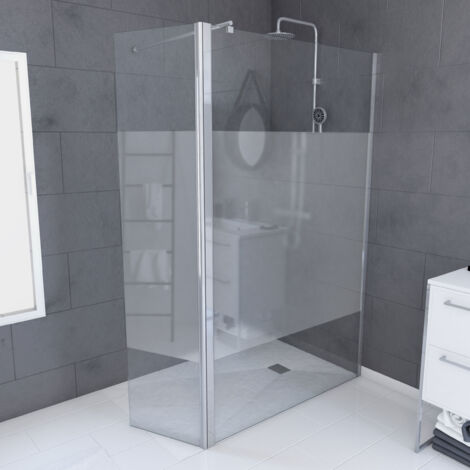 paroi de douche et volet pivotant 120+40x200 cm - bande dépolie - barre de fixation chrome