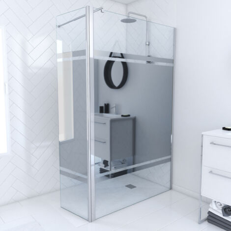 paroi de douche et volet pivotant 120+40x200 cm - bandeau miroir - barre de fixation chrome (1/5)
