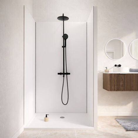 pack de 3 panneaux muraux aluminium blanc 80+120+80x210 cm avec profilés chrome - wall'it
