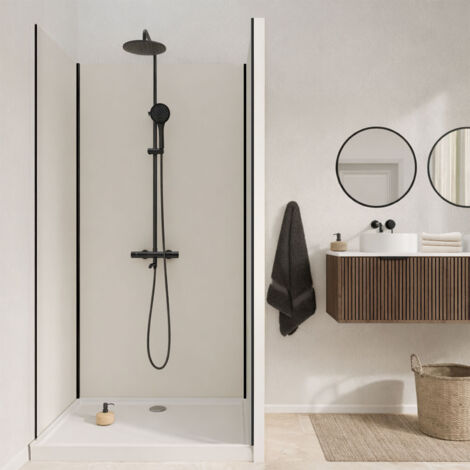 pack de 3 panneaux muraux aluminium ivoire 90+120+90x210 cm avec profilés noirs - wall'it (1/5)