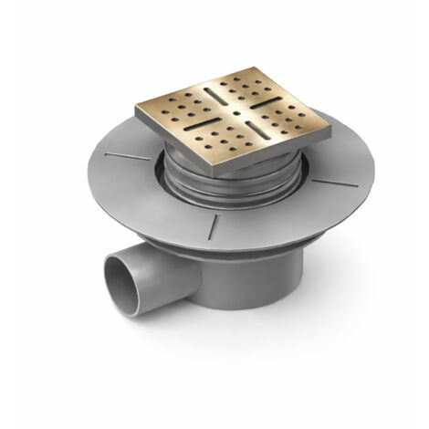 bonde à sortie horizontale pour receveur à carreler rainy - grille inox dorée