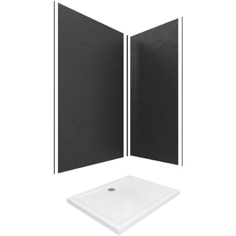 pack panneaux muraux pierre finition ardoise 120+90 - profilés noir mat + receveur acrylique 120x90