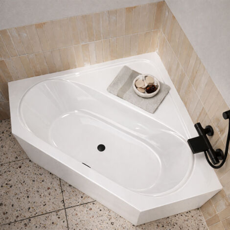 baignoire d'angle 140x140x54 cm - 100% acrylique blanc brillant