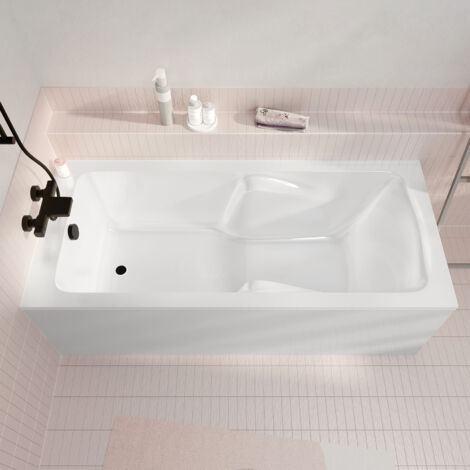 baignoire rectangulaire 180x80x54cm avec zone de douche - acrylique et abs blanc brillant