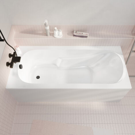 baignoire rectangulaire 180x80x54cm - acrylique et abs blanc - dossier et accoudoirs intégrés