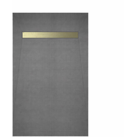 receveur de douche à carreler 120x80cm à ecoulement linéaire - grille finition or brossé et bonde