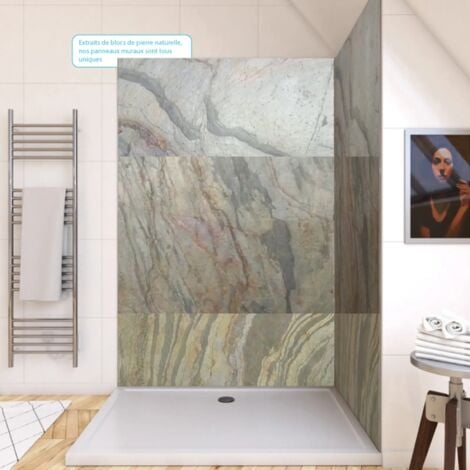 Pack de 2 Panneaux Muraux Pierre Wood Stone 90+120x210 cm avec Profilés ANODISE BRILLANT - STONE'IT