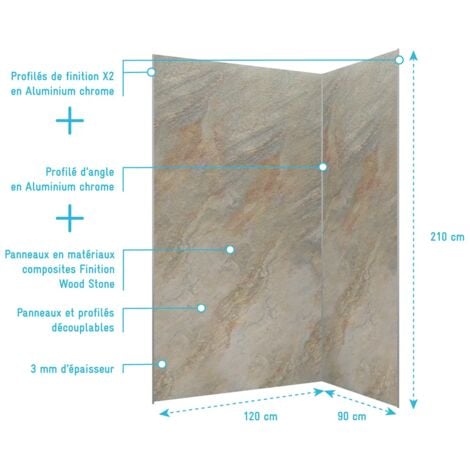 Pack de 2 Panneaux Muraux Pierre Wood Stone 90+120x210 cm avec Profilés ANODISE BRILLANT - STONE'IT