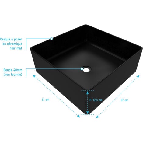 vasque à poser rectangle en céramique noire - 36.5x36.5x10.7cm - squarish dark