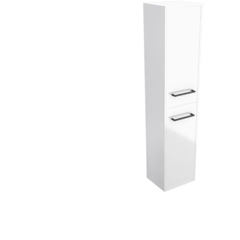 Colonne de salle de bain blanche 30x35x150 cm - 2 portes blanches poignees noir mat - STRUCTURA P015