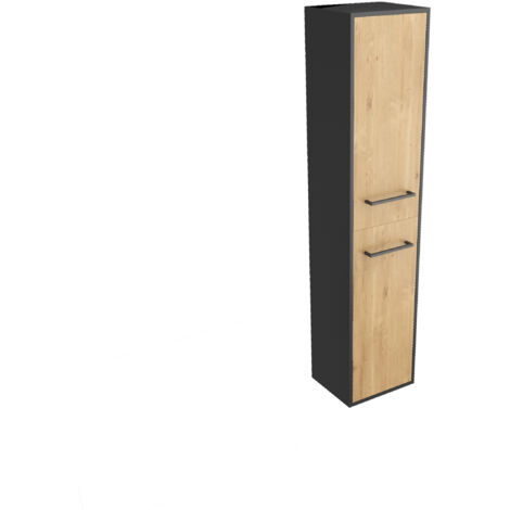 Colonne de salle de bain noir mat 30x35x150cm 2 portes chêne naturel poignées noir mat - STRUCTURA