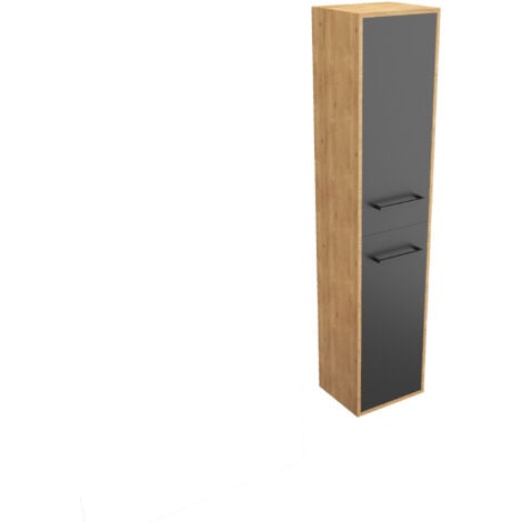 Colonne de salle de bain chene brun 30x35x150 cm avec 2 portes et poignees noir mat - STRUCTURA F083