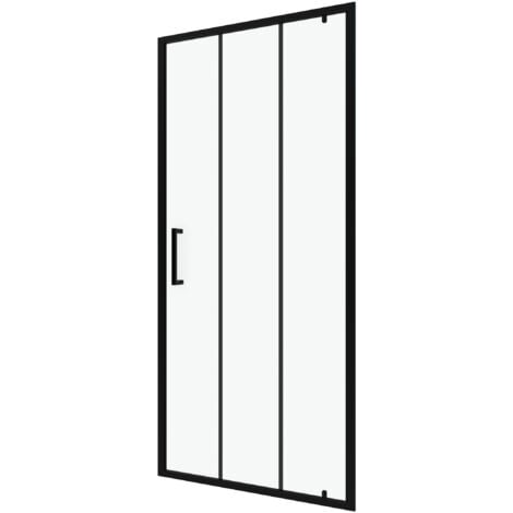 paroi porte de douche pivotante type industriel - 90x200cm - profile noir mat - verre 6mm
