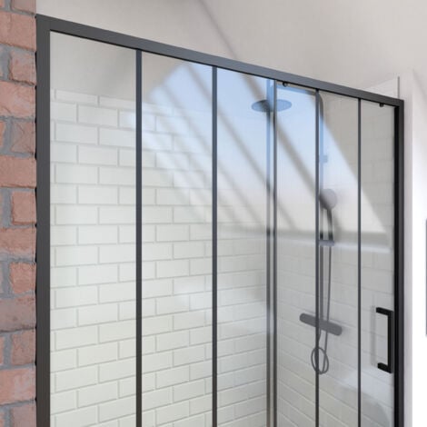paroi de douche 1 porte coulissante 140x200 cm - verre sérigraphié - profilé noir - crushx