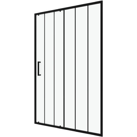 paroi de douche 1 porte coulissante 140x200 cm - verre sérigraphié - profilé noir - crushx