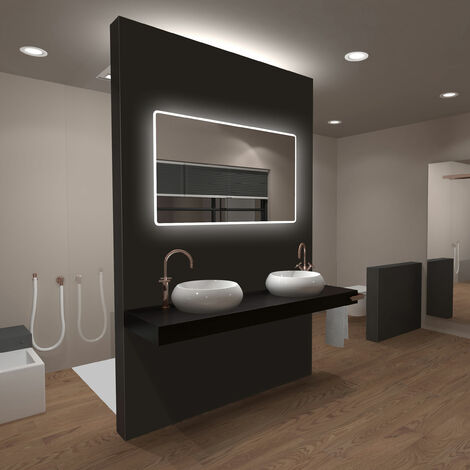 Miroir salle de bain ROND avec éclairage LED et contour noir - Ø60cm - GO  BLACK LED - Aurlane