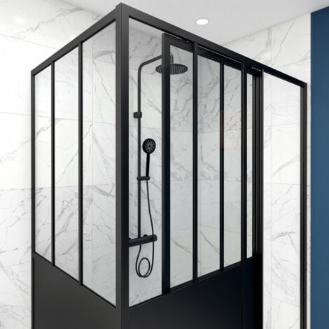pack duo paroi de douche a porte coulissante 120x200cm et paroi de retour 90x200cm type atelier