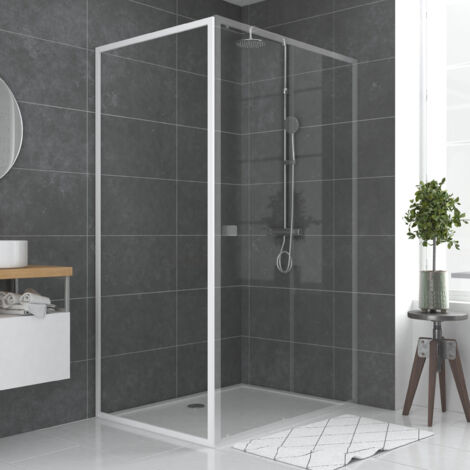 Aurlane – Porte de douche 90x185cm – Verre trempé transparent 5mm – Aluminium laqué blanc – Compatible avec portes pivotantes/coulissantes (1/5)