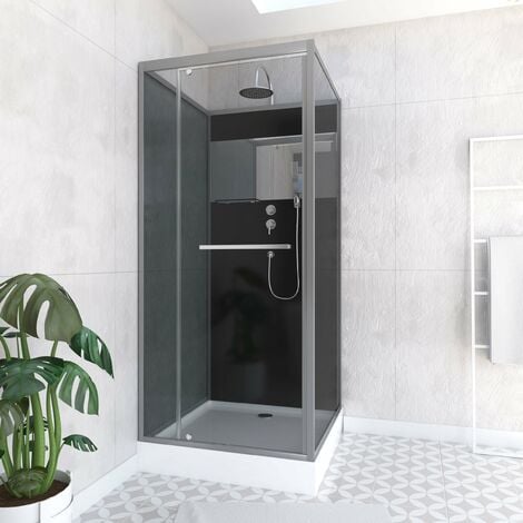 Cabine de douche 90x90cm carrée porte pivotante - avec bande effet miroir - SQUARE STRIPE