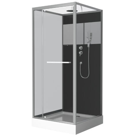 Cabine de douche 90x90cm carrée porte pivotante - avec bande effet miroir - SQUARE STRIPE
