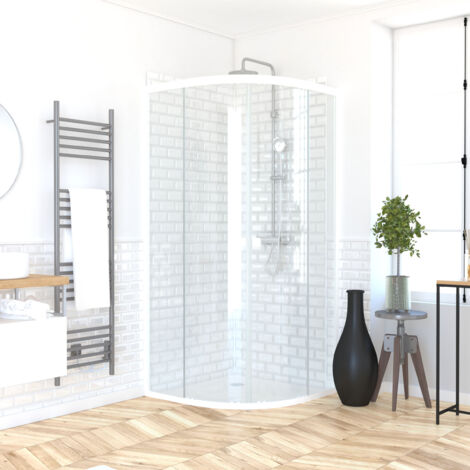 pack porte de douche coulissante blanc de 89 à 90x190 cm + receveur - whity round slide (1/5)