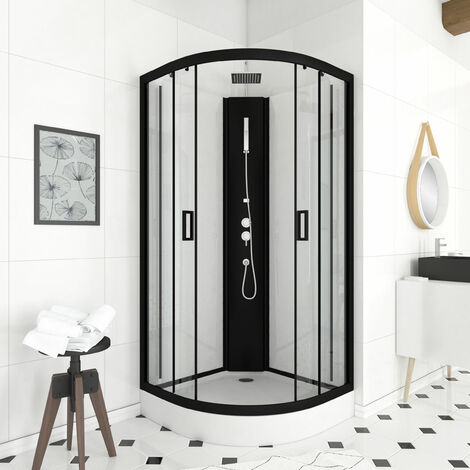 Cabine de douche L.90 x l.90 cm noir, verre transparent, Urban