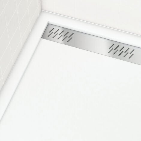 Receveur en acrylique Blanc 80x80x4 cm - Grille Linéaire Chrome - WHITENESS II