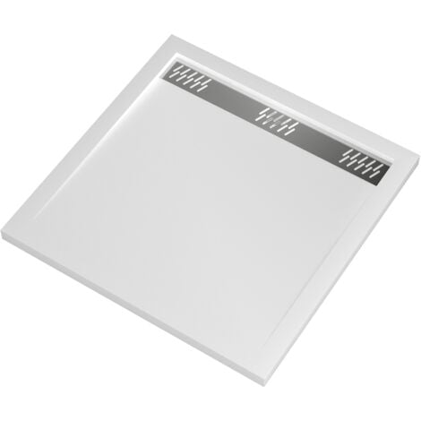 Receveur en acrylique Blanc 80x80x4 cm - Grille Linéaire Chrome - WHITENESS II