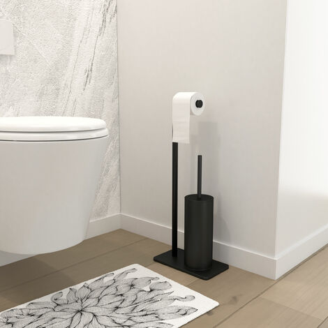 Brosse Toilettes WC Suspendu Noir avec Support de Brosse, Balai Toilette WC  en Acier INOX 304
