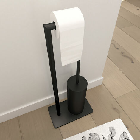 Relaxdays Brosse WC et dérouleur papier, design moderne, avec support pour  portable, HLP 73 x 25 x 20 cm, noir