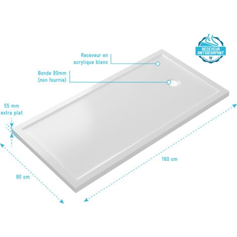 Receveur acrylique blanc 80x160x5,5cm - WHITENESS 160