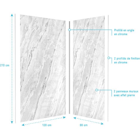 pack de 2 panneaux muraux pierre artic storm 90+120x210 cm avec profilés anodise brillant - stone'it