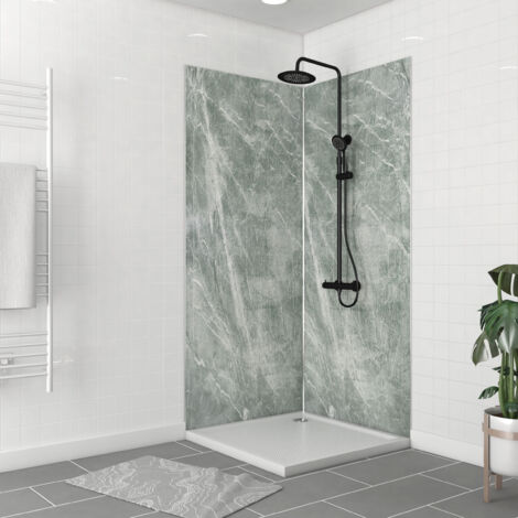 pack de 2 panneaux muraux pierre artic green 90+90x210 cm avec profilés anodise brillant - stone'it (1/4)