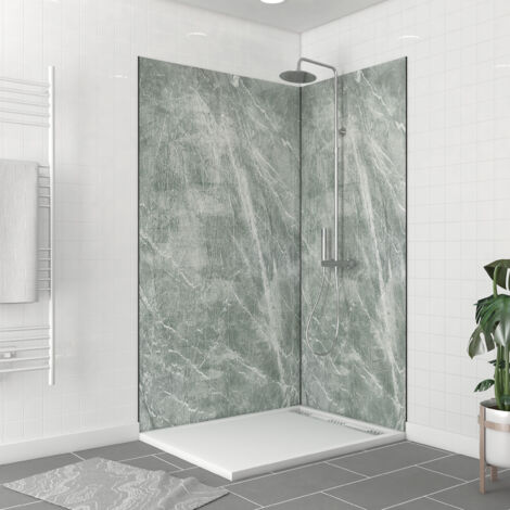 pack de 2 panneaux muraux pierre artic green 90+120x210 cm avec profilés noir mat - stone'it