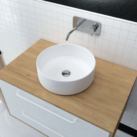 Aurlane – Vasque à poser ronde en céramique 36cm – Hauteur 11.5cm – Design moderne pour salle de bain – Installation facile (1/4)