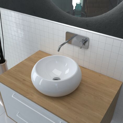 vasque à poser en céramique blanche ronde - 40x15cm - pop bowl (1/5)