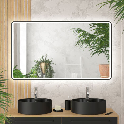 miroir salle de bain avec eclairage led et contour noir - 120x70cm - go black led