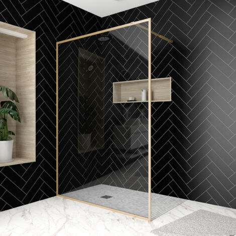 paroi de douche 140x200 cm - cadre et bras aluminium or doré brossé - goldy contouring