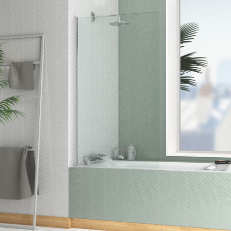 pare baignoire rabattable 80x140cm - profilé chromé - verre trempé 4mm - elementary