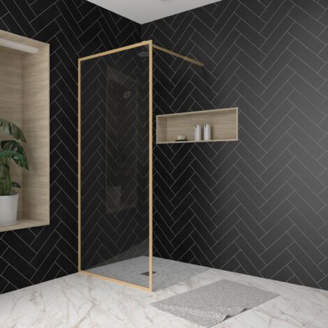 paroi de douche 90x200 cm - cadre et bras aluminium or doré brossé - goldy contouring