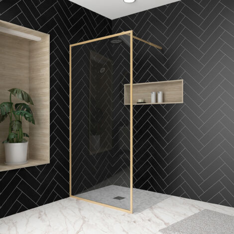 paroi de douche 100x200 cm - cadre et bras aluminium or doré brossé - goldy contouring