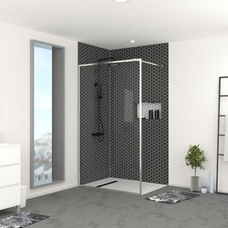 paroi de douche 120x200 cm - cadre et bras aluminium chrome - chromed contouring