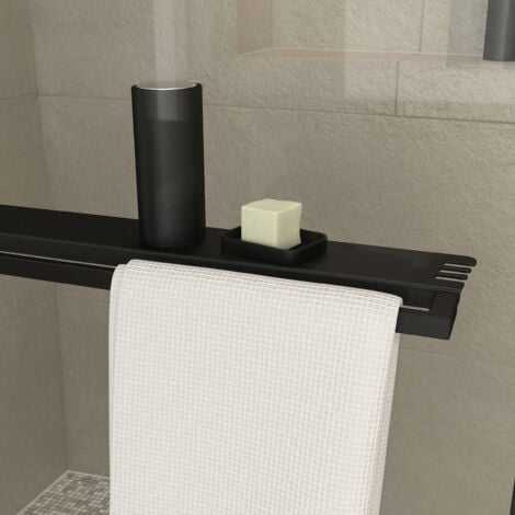 paroi de douche noir mat 120x200cm - porte-serviette et étagère - dark contouring shelf