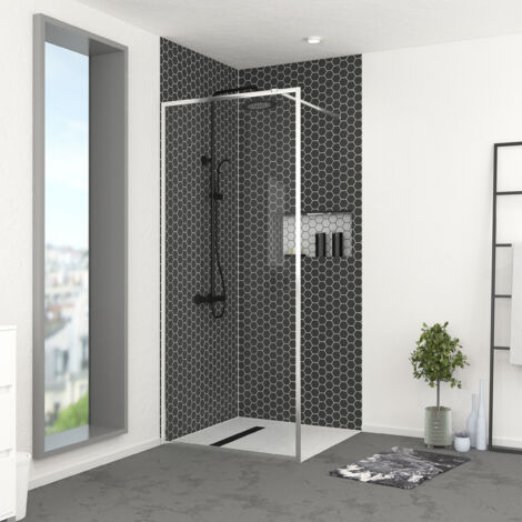 paroi de douche 90x200 cm - cadre et bras aluminium chrome - chromed contouring