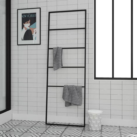 Porte-serviettes en métal noir mat 60x176cm – 5 niveaux – Design industriel pour salle de bains – Montage facile contre le mur – Galedo
